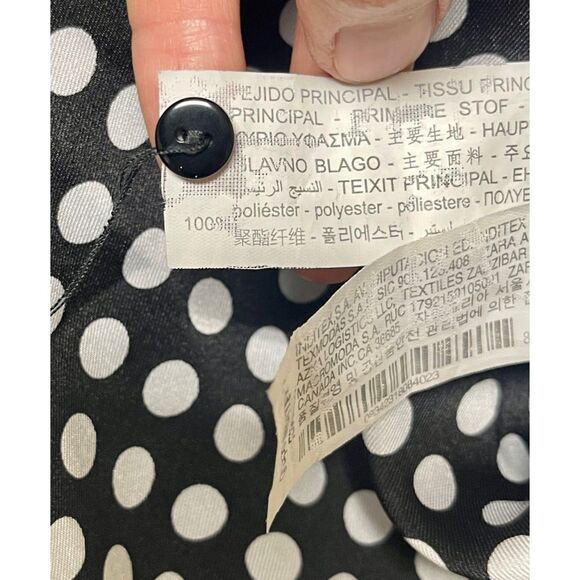 ZARA Dress Black With White Polka Dots, Neck Tie, Full Sleeves, Sz S - Picture 9 of 11